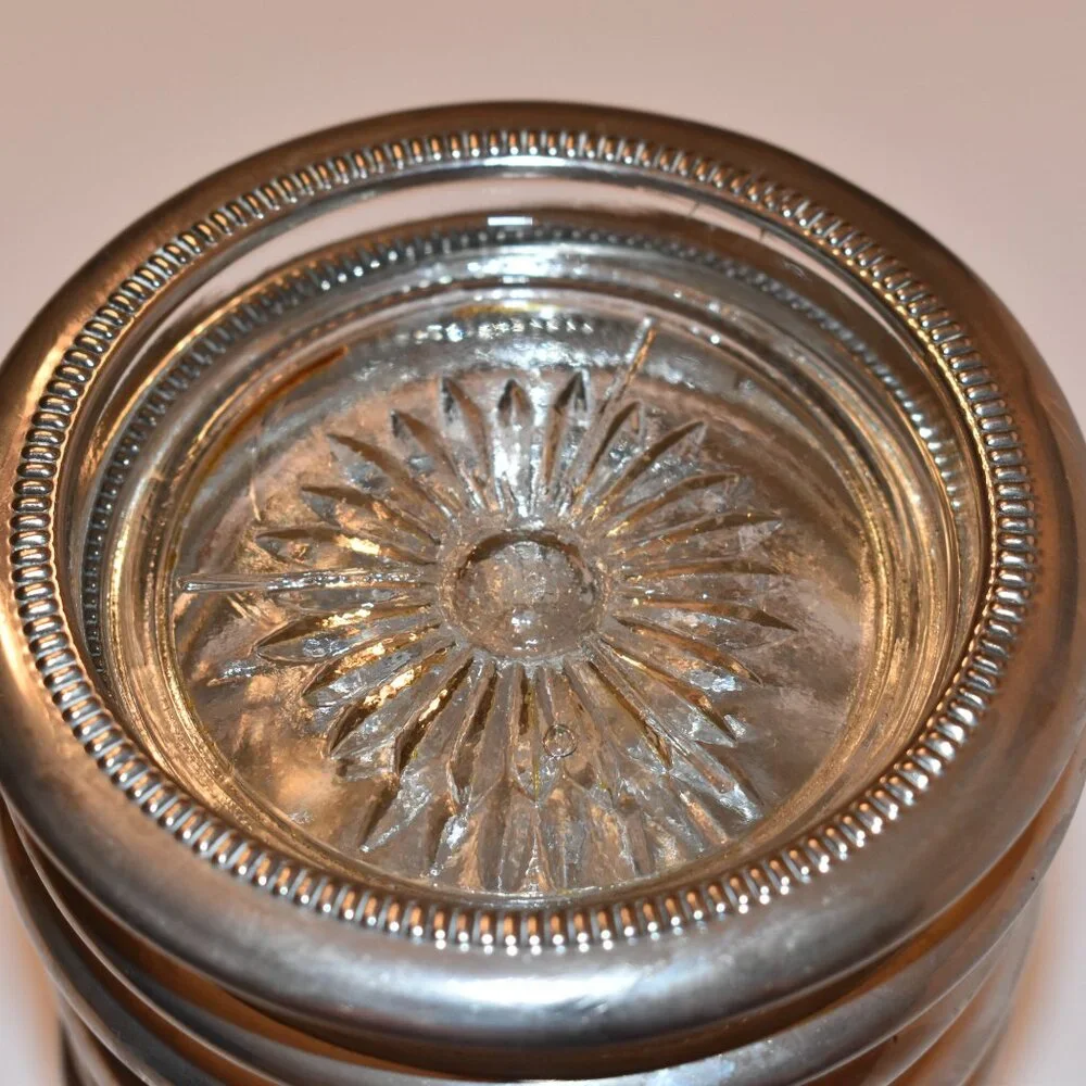 9 Vintage Leonard silver plated glass coaster - set of 9